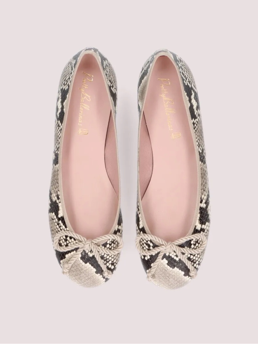 Pretty Ballerinas Snake-Print Ballet Flats in Beige and Black